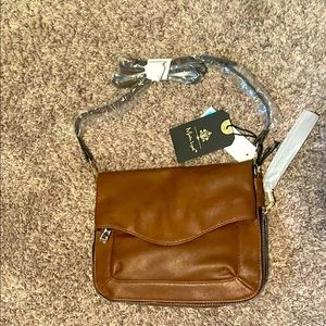 NWT bag, zip top, “cognac” color